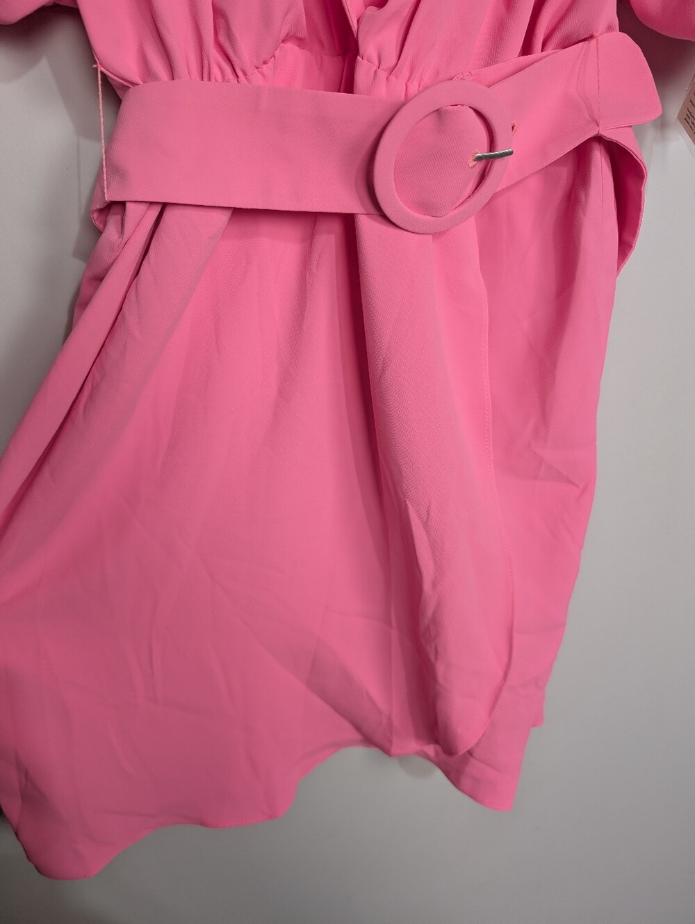 Amanda Uprichard Puff Sleeve Durand Shocking Pink Belted Mini Dress Size Large - Picture 4 of 11